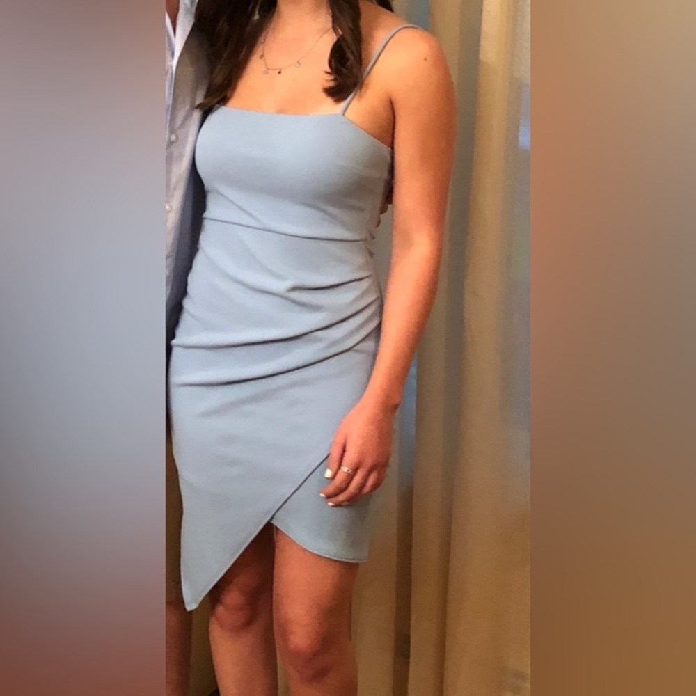 Blue Blush Sky Blue Bodycon Asymmetrical Dress